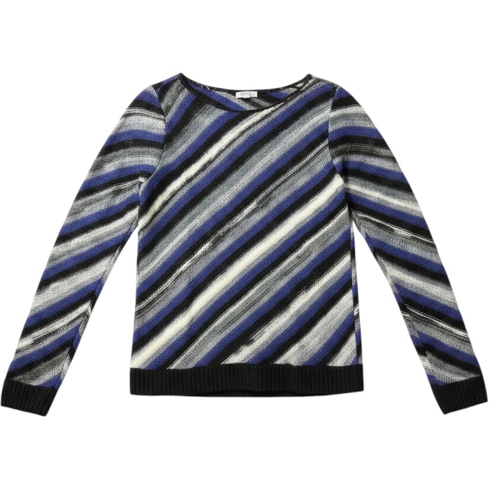 Caslon Womens XL Blue Grey Diagonal Stripe Wool Blend Knit Sweater Pullover